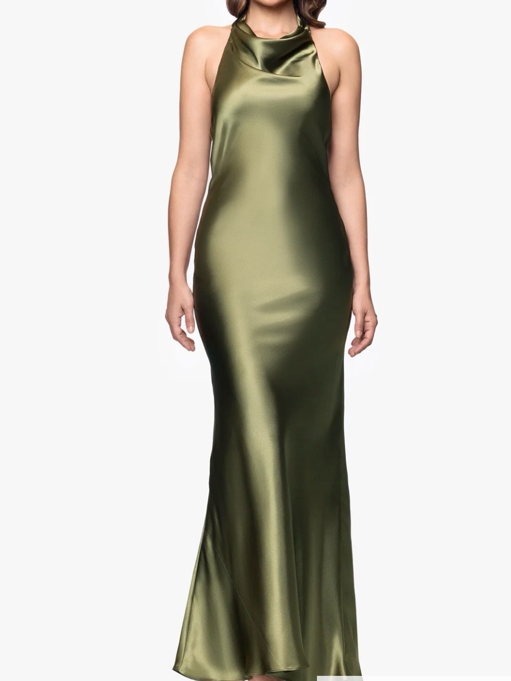 “SHANNON" SATIN HALTER NECKTIE DRESS
Macy's Olive Green Satin Halter Maxi Dress